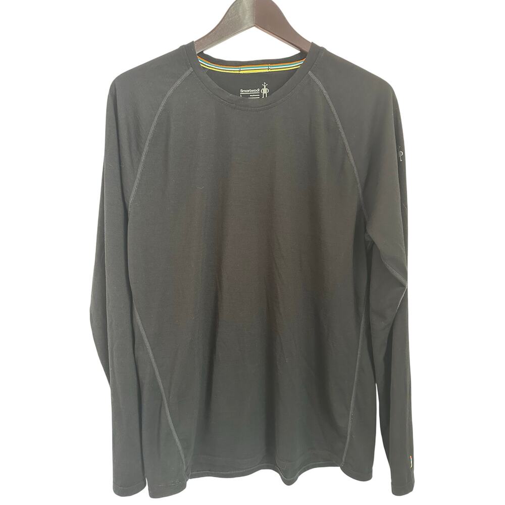 Smartwool Shirt Mens Large Black All Season Merino Wool Blend Long Sleeve Base